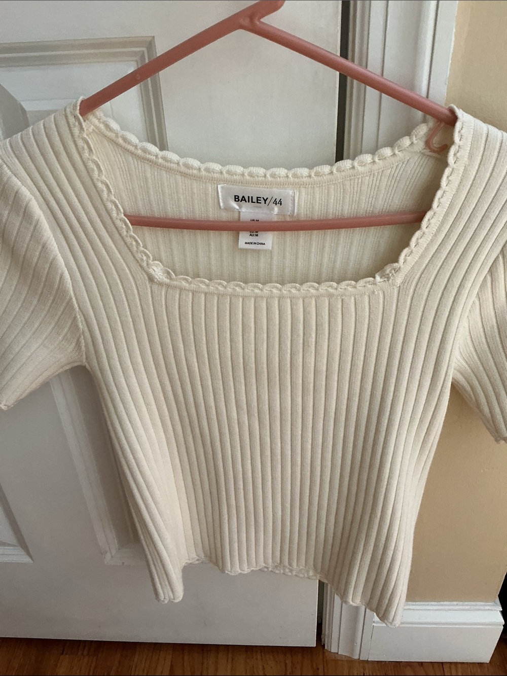 Bailey 44 Cream Ribbed Square-Neck Short Sleeve Top